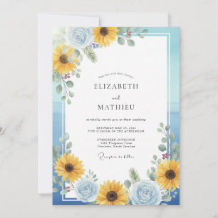 Invitación Boda de girasoles amarillos cielo eucalipto