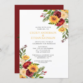 Invitación Boda de girasoles amarillos con flores rusas de bo
