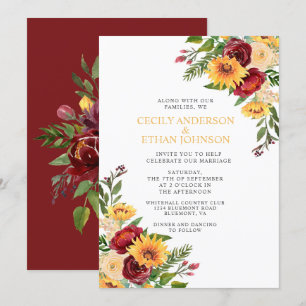 Invitación Boda de girasoles amarillos con flores rusas de bo