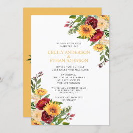 Invitación Boda de girasoles amarillos con flores rusas de bo