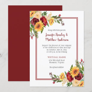 Invitación Boda de girasoles amarillos con flores rusas de bo