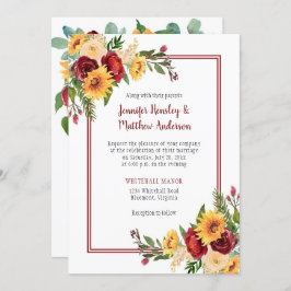 Invitación Boda de girasoles amarillos con flores rusas de bo
