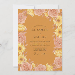 Invitación Boda de girasoles amarillos mostaza y eucalipto