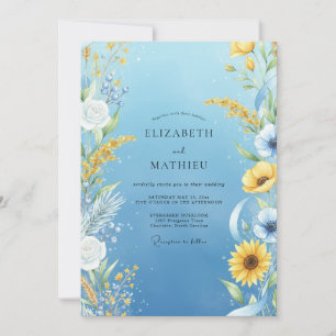 Invitación Boda de Girasoles Amarillos Suaves de Eucalipto Az