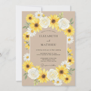 Invitación Boda de girasoles amarillos y eucalipto de color b