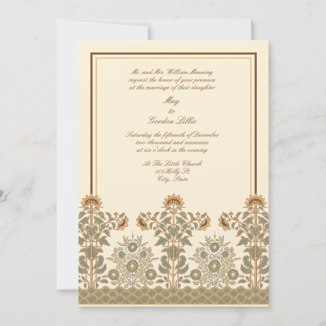 Invitación Boda de girasoles Art Nouveau de la era victoriana (Anverso)