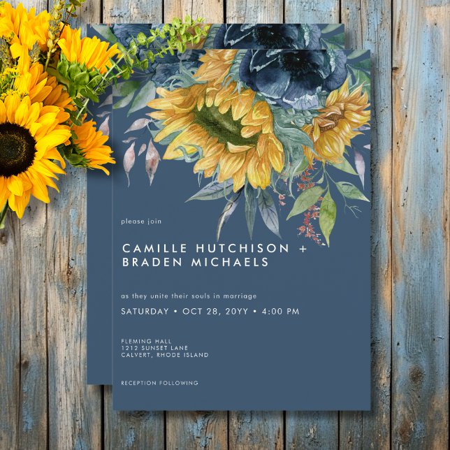 Invitación Boda de girasoles azul y agitado (Subido por el creador)