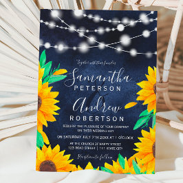 Invitación Boda de girasoles con luces de cuerda azul de la a