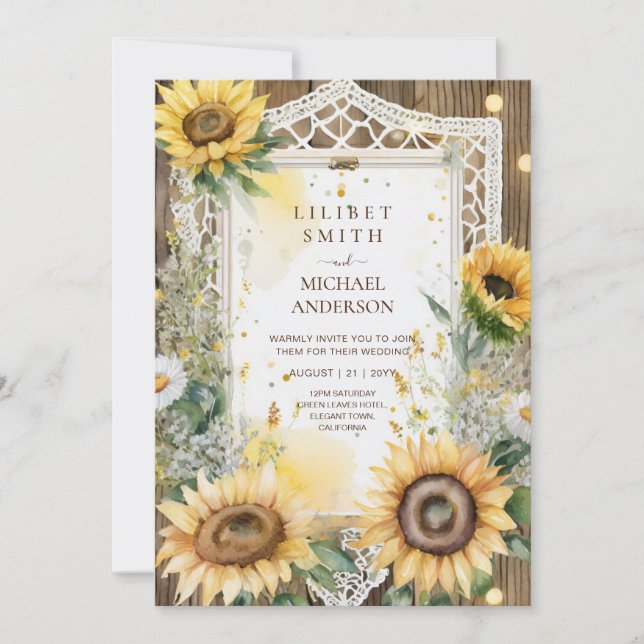 Invitación Boda de girasoles Cumpleaños Jubilación Baby Showe (Anverso)