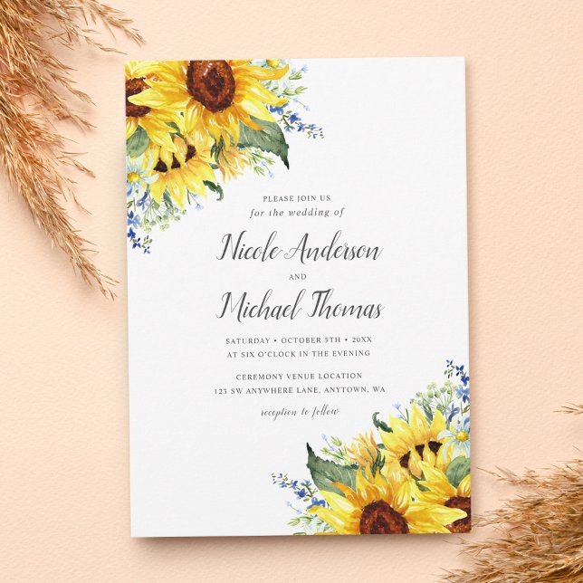 Invitación Boda de girasoles de acuarela elegante (Subido por el creador)
