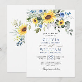 Invitación Boda de girasoles de acuarela elegante eucalipto