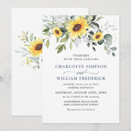 Invitación Boda de girasoles de acuarela elegante eucalipto