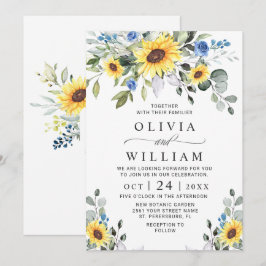 Invitación Boda de girasoles de acuarela elegante y eucalipto