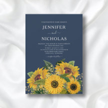Boda de girasoles de azul marino elegante