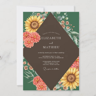 Invitación Boda de girasoles de eucalipto amarillo coral