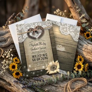 Invitación Boda de girasoles de madera de encaje de herradura