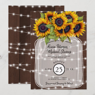 Invitación Boda de girasoles de madera de grano rústico