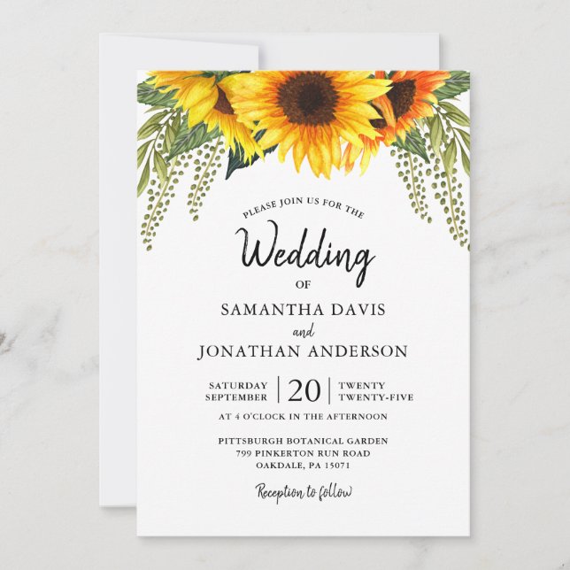 Invitación Boda de girasoles de otoño (Anverso)
