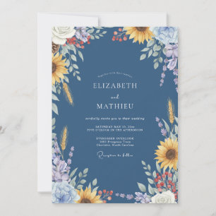 Invitación Boda de girasoles de trigo pizarra eucalipto
