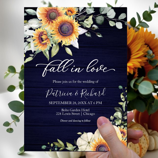 Invitación Boda de girasoles de verde follaje enamorarse (Subido por el creador)