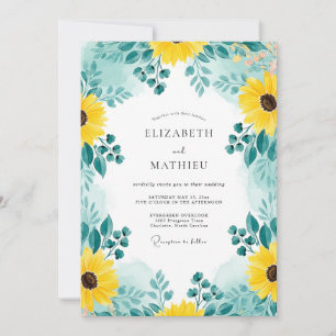Invitación Boda de girasoles distintivos de color turquesa