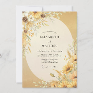 Invitación Boda de girasoles dorados de eucalipto