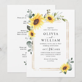 Invitación Boda de girasoles elegantes eucalipto Todo en uno