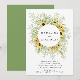 Invitación Boda de girasoles en acuarela y vegetación