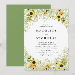 Invitación Boda de girasoles en acuarela y vegetación