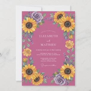 Invitación Boda de girasoles eucalipto magenta