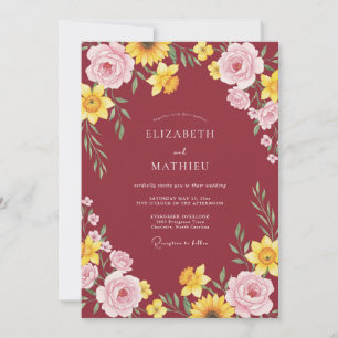 Invitación Boda de girasoles eucaliptos amarillo granate