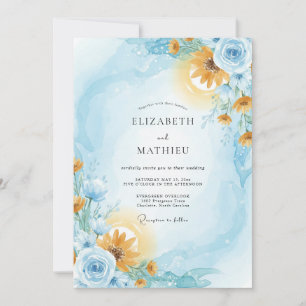 Invitación Boda de girasoles eucaliptos ámbar azul