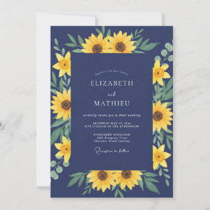 Invitación Boda de girasoles eucaliptos sol índigo