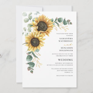 Invitación Boda de girasoles florales con acuarela y eucalipt