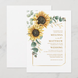Invitación Boda de girasoles florales de eucalipto verde