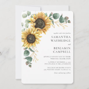 Invitación Boda de girasoles florales y eucalipto