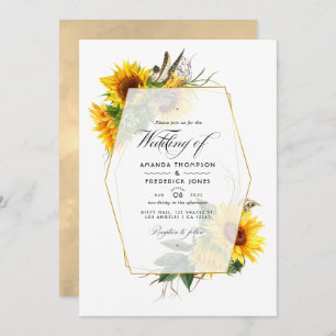 Invitación Boda de girasoles geométricos de oro