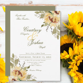 Invitación Boda de girasoles grandes verdes rústicos suaves