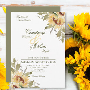 Invitación Boda de girasoles grandes verdes rústicos suaves