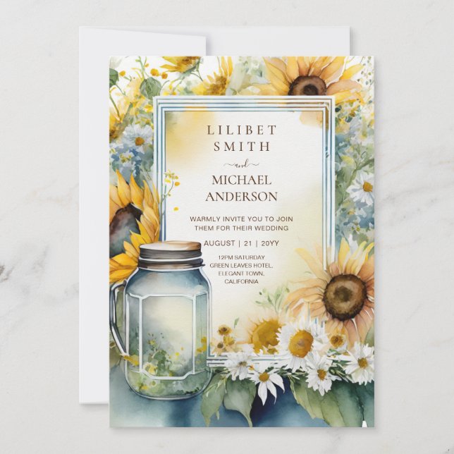 Invitación Boda de girasoles Jubilación de ducha de cumpleaño (Anverso)
