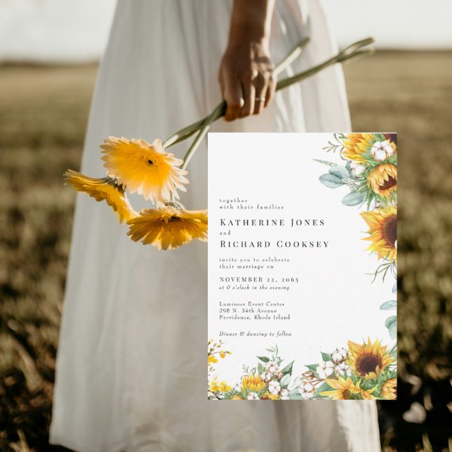 Invitación Boda de girasoles modernos sin padres (Subido por el creador)
