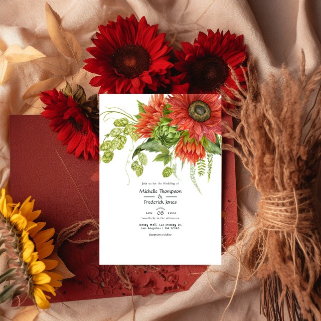 Invitación Boda de girasoles rojos ruidosos bohemios de color (Subido por el creador)