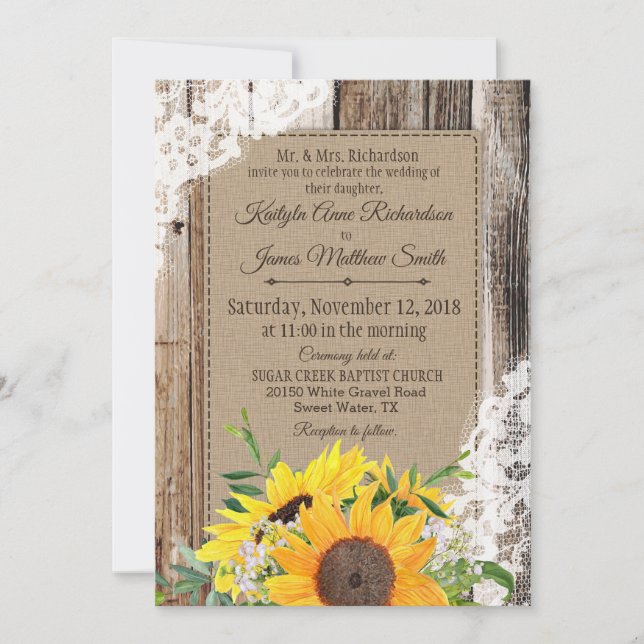 Invitación Boda de girasoles rusos (Anverso)