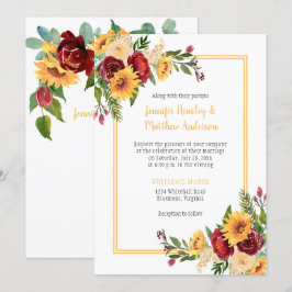 Invitación Boda de girasoles rusos y borgoñas Rosas