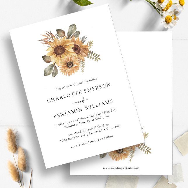 Invitación Boda de Girasoles Rústicos (Elegant Sunflowers Watercolor  Wedding Invitation by Painted Paperie
)