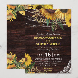 Invitación Boda de girasoles rústicos y luces de cuerda