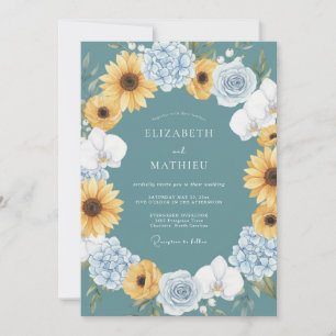 Invitación Boda de girasoles soleados turquesa