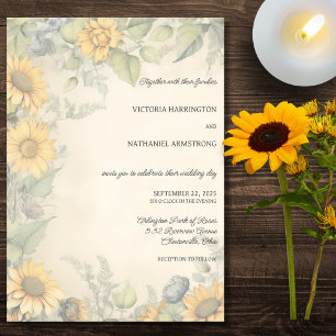 Invitación Boda de Girasoles y Enredaderas Rústicas