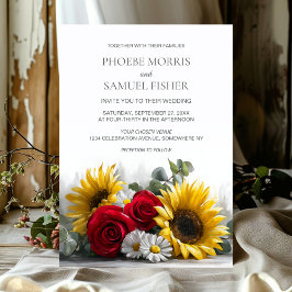 Invitación Boda de Girasoles y Rosas Rústicos