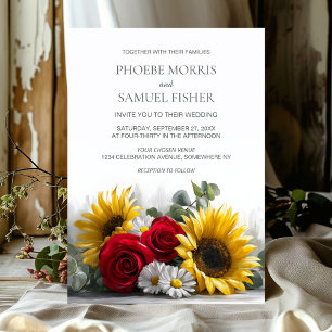 Invitación Boda de Girasoles y Rosas Rústicos